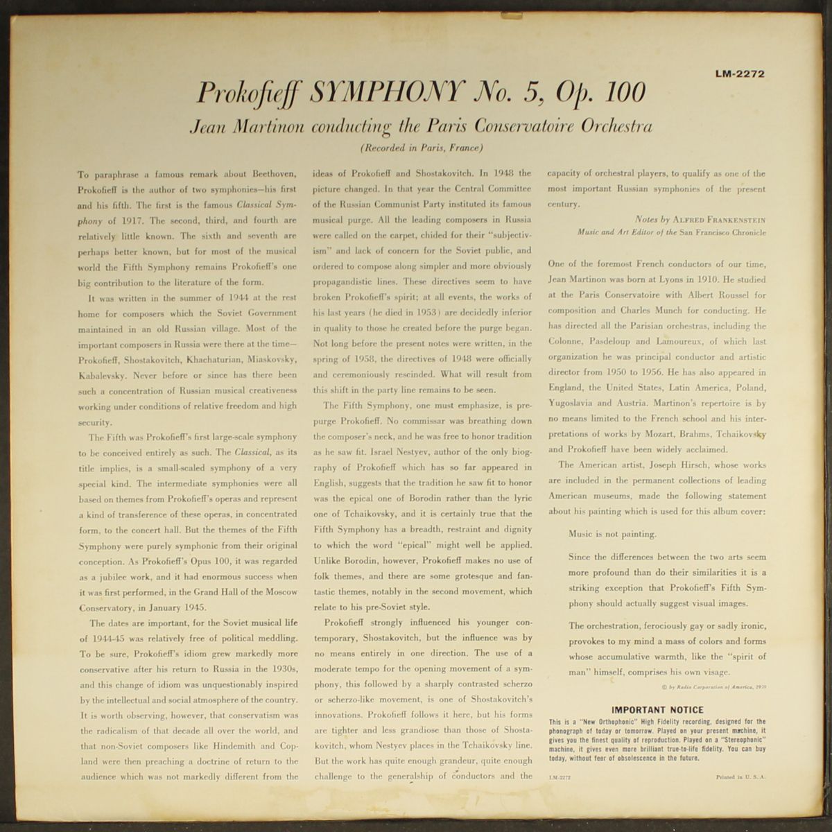 prokofiev: symphony no. 5 by JEAN MARTINON