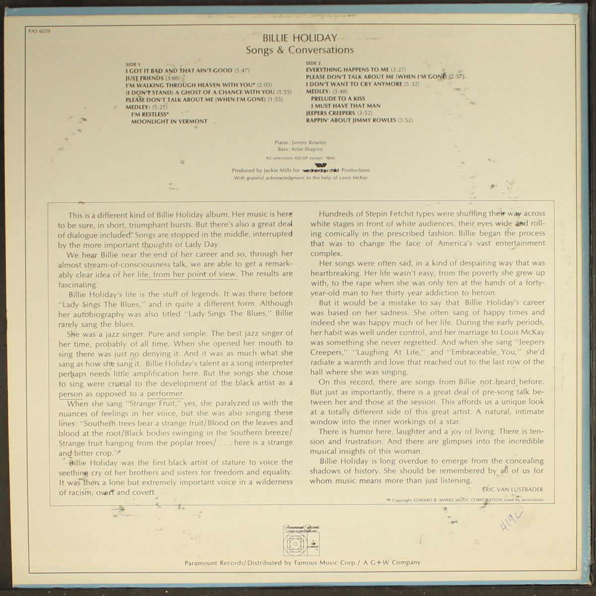 songs & conversations by BILLIE HOLIDAY