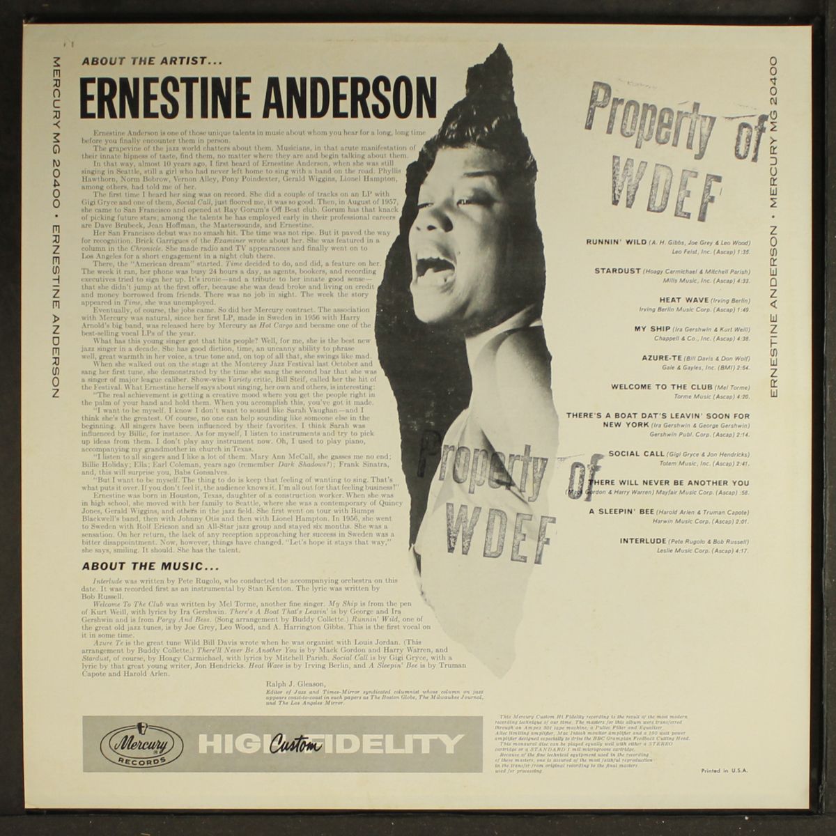 the toast of the nation's critics by ERNESTINE ANDERSON