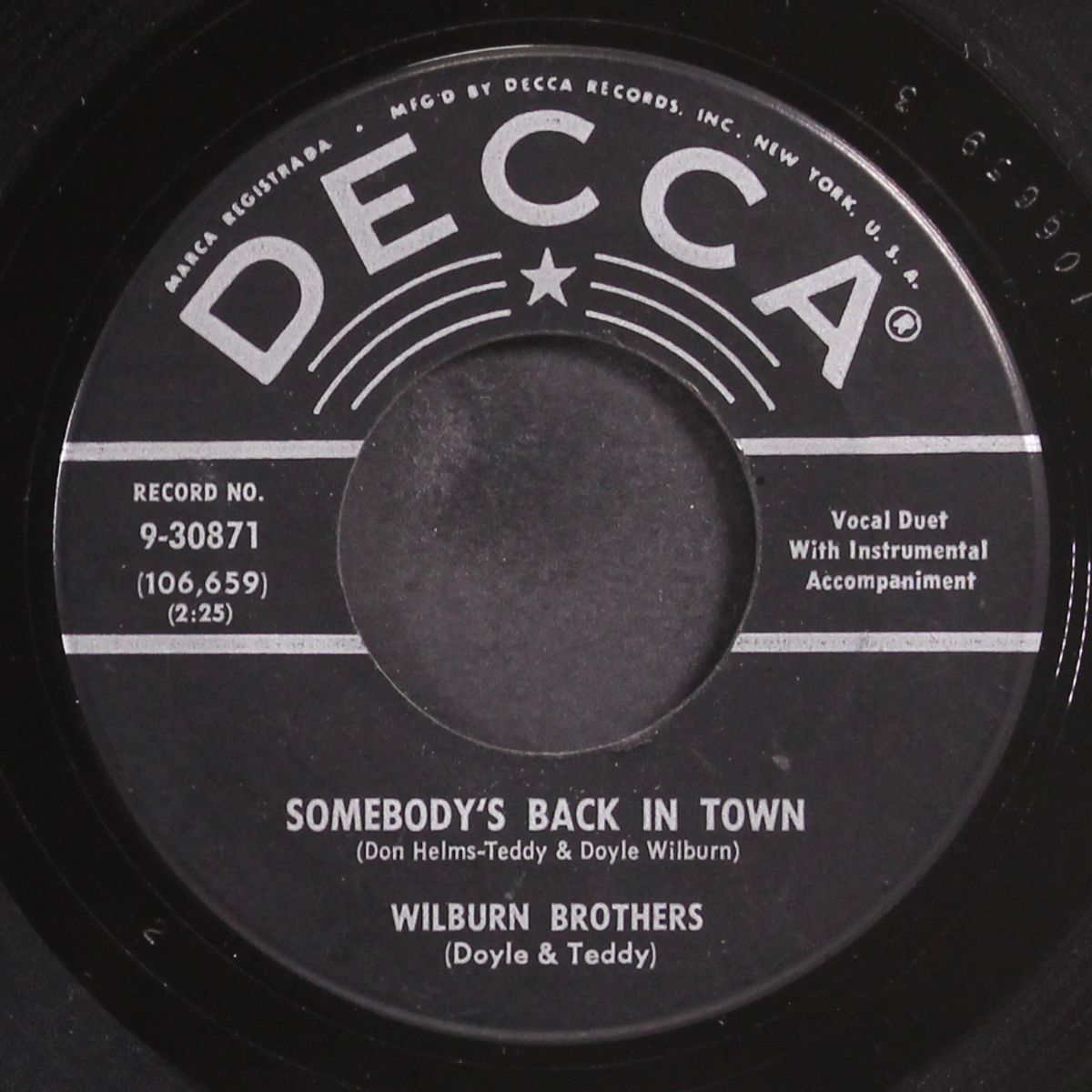 somebody's back in town by WILBURN BROTHERS