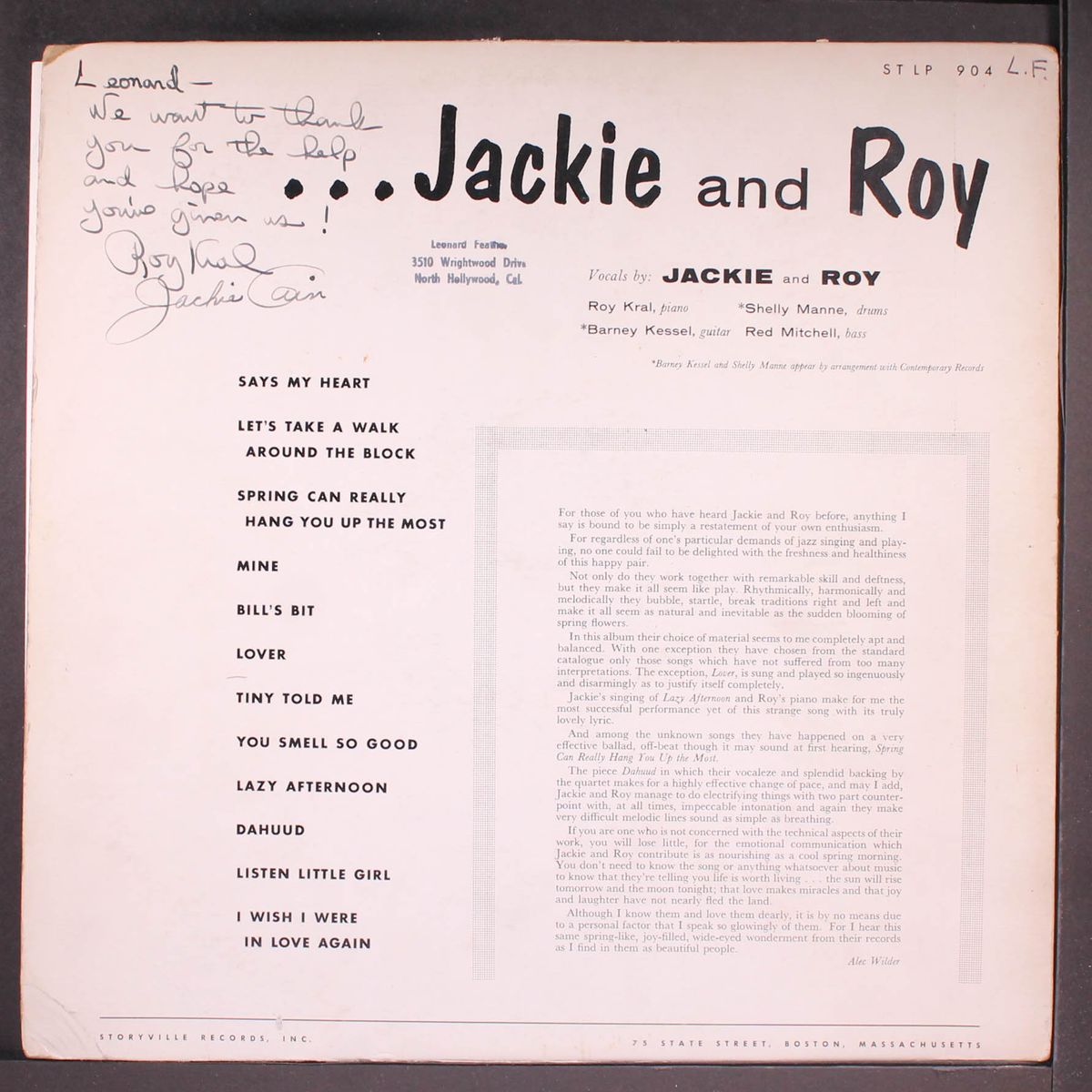 storyville presents by JACKIE CAIN & ROY KRAL