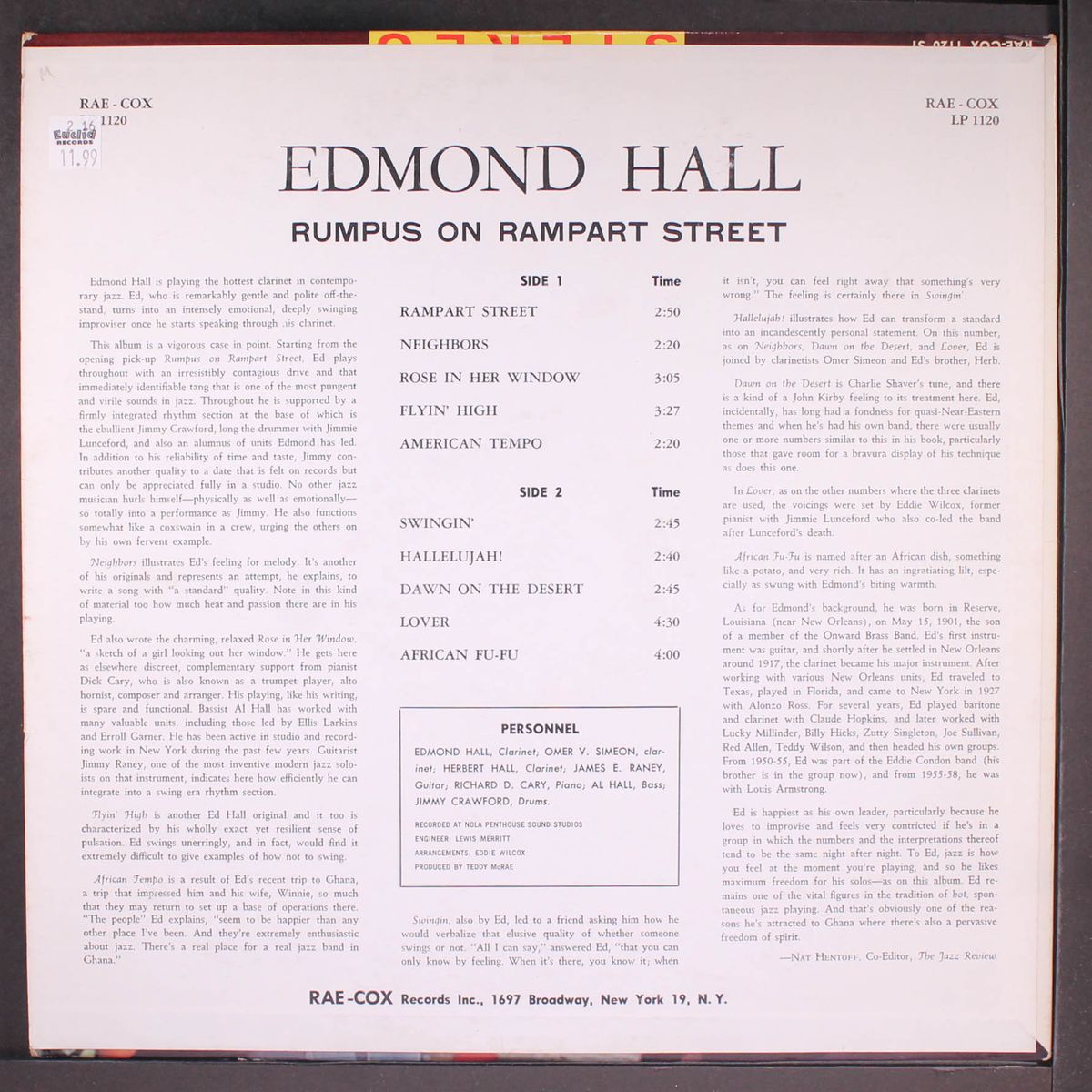 rumpus on rampart street by EDMOND HALL