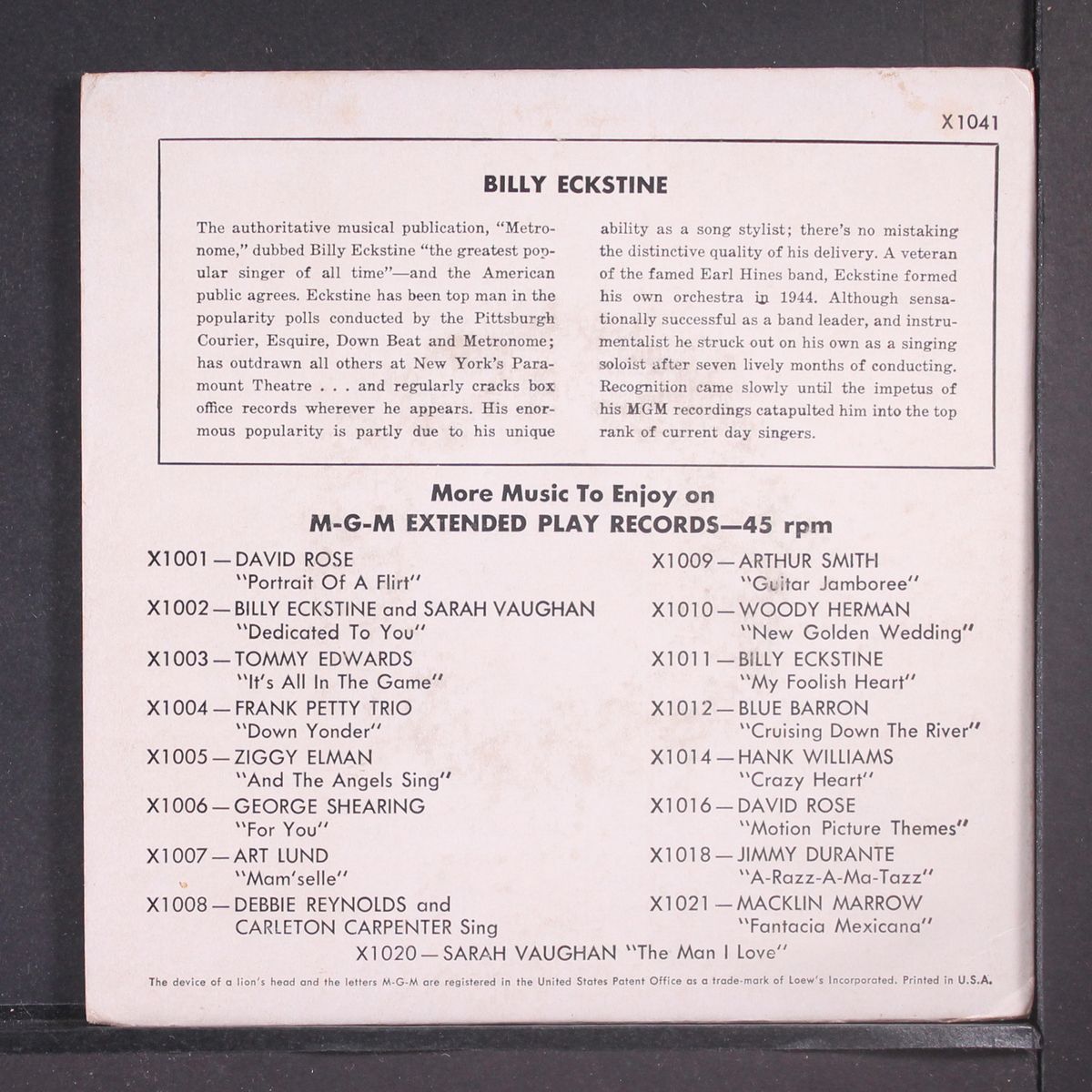 songs by billy eckstine by BILLY ECKSTINE