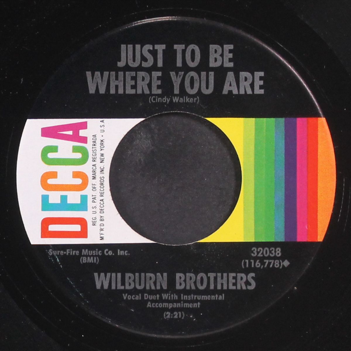 hurt her once for me / just to be where you are by WILBURN BROTHERS