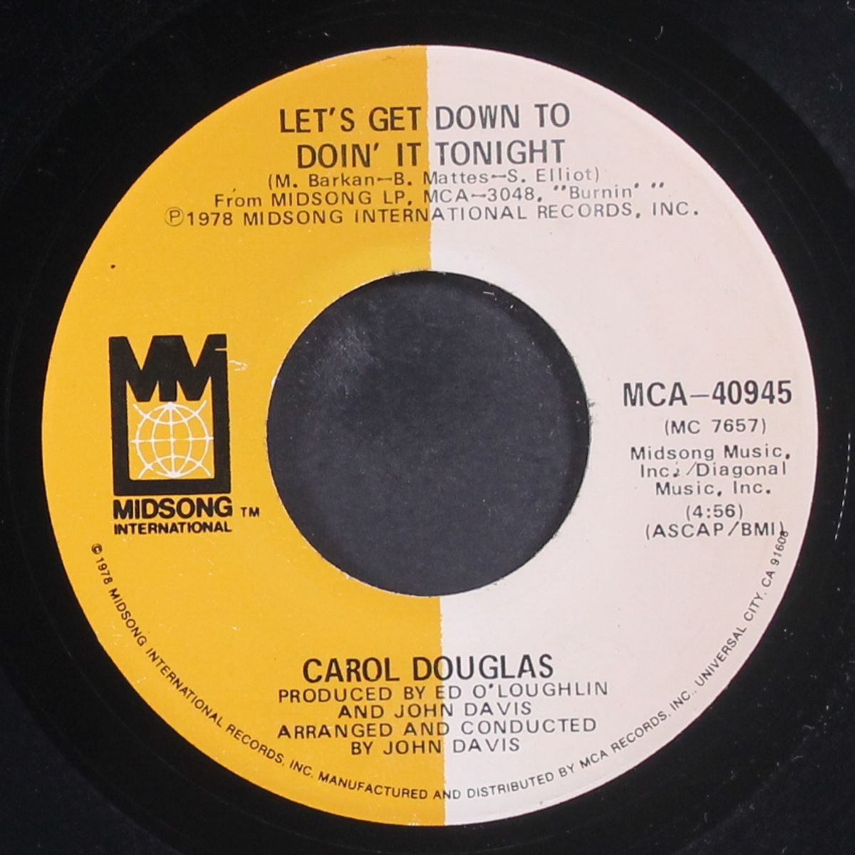 burnin' / let's get down to doin' it tonight by CAROL DOUGLAS