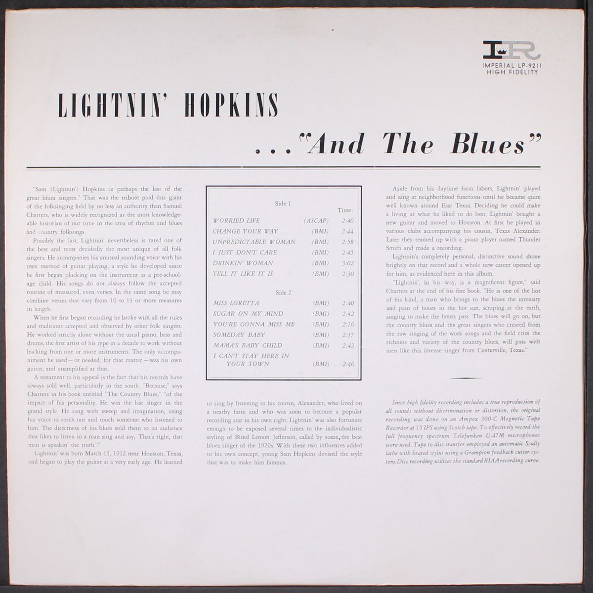 and the blues by LIGHTNIN' HOPKINS