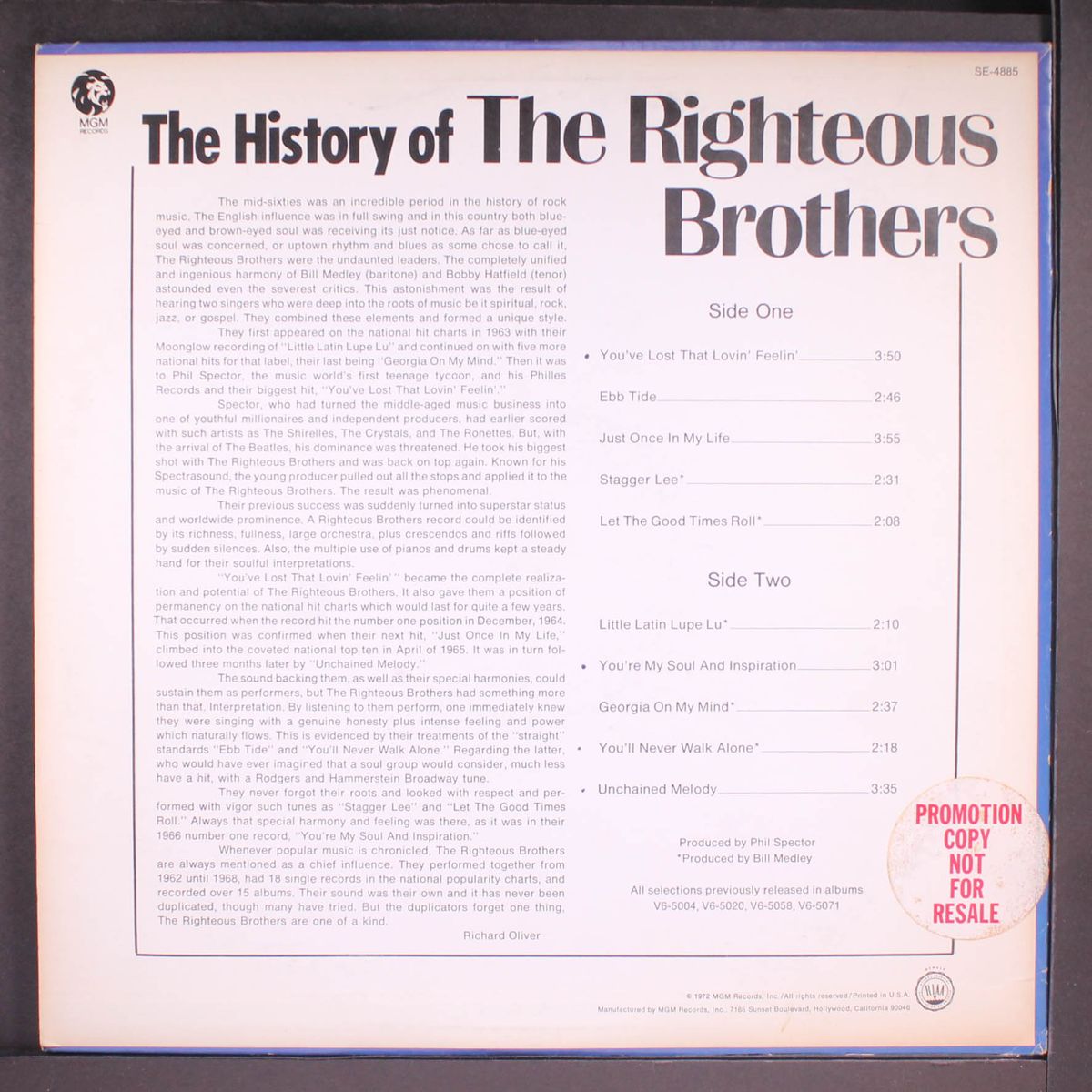 history of by RIGHTEOUS BROTHERS