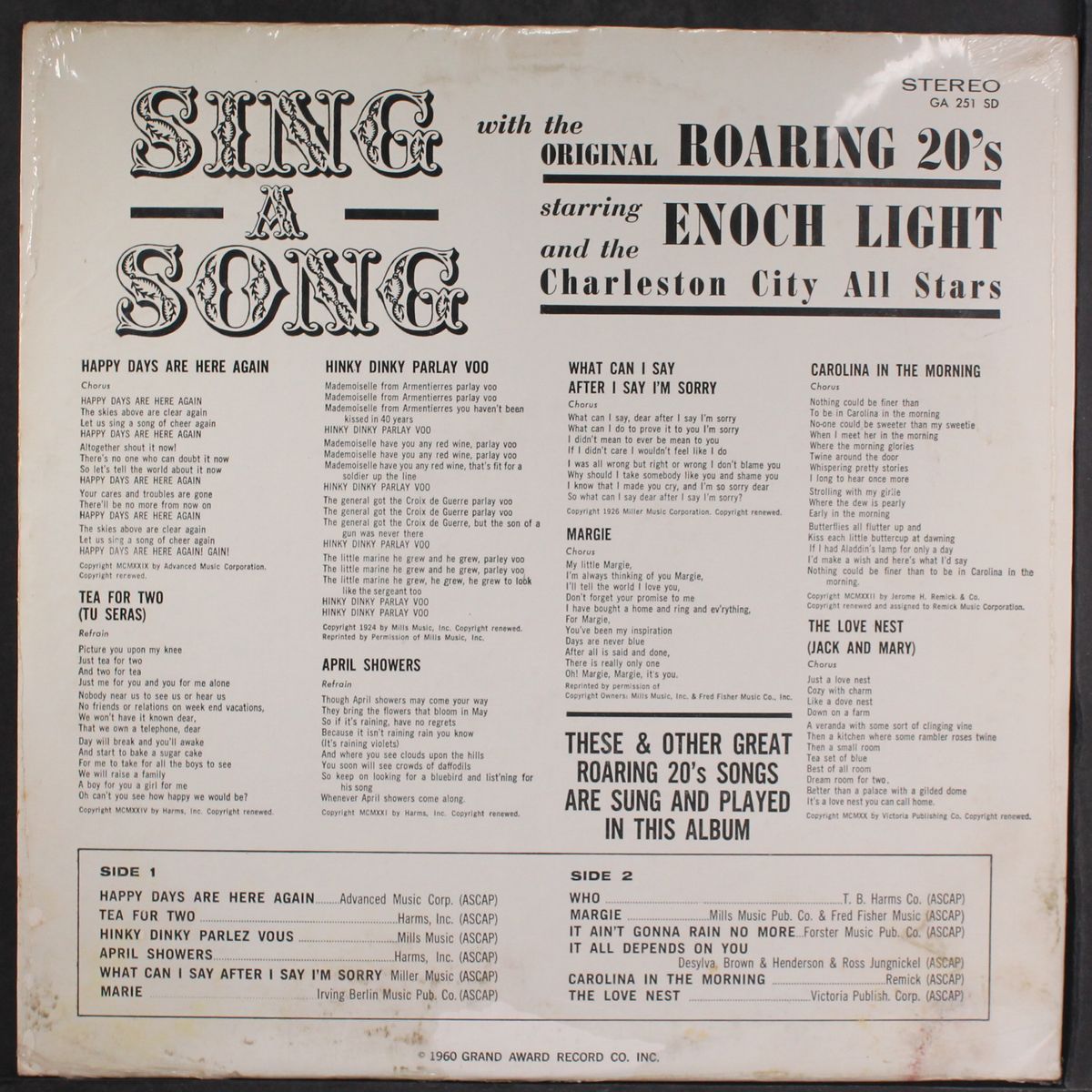 sing a song with original roaring 20's by ENOCH LIGHT