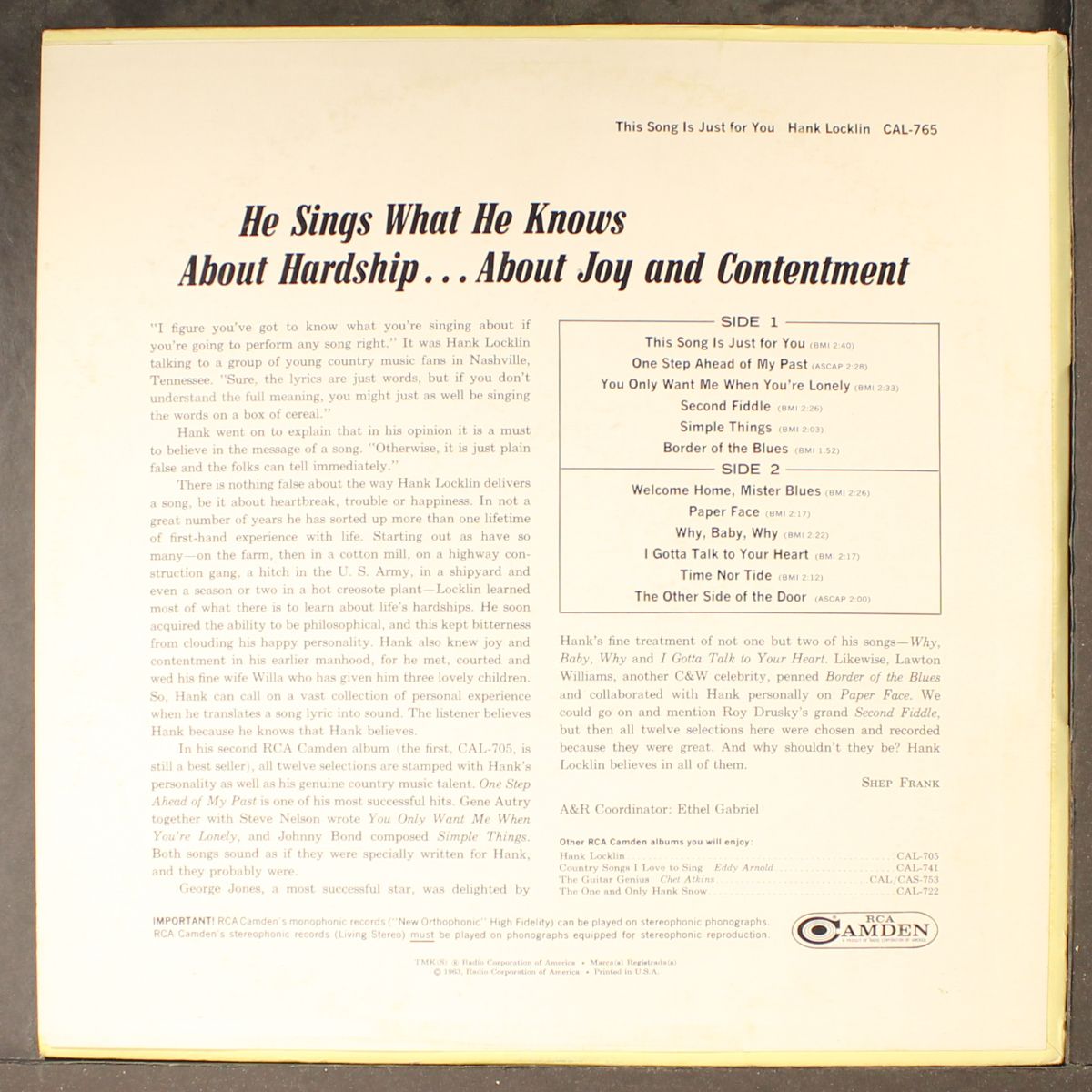 this song is just for you by HANK LOCKLIN