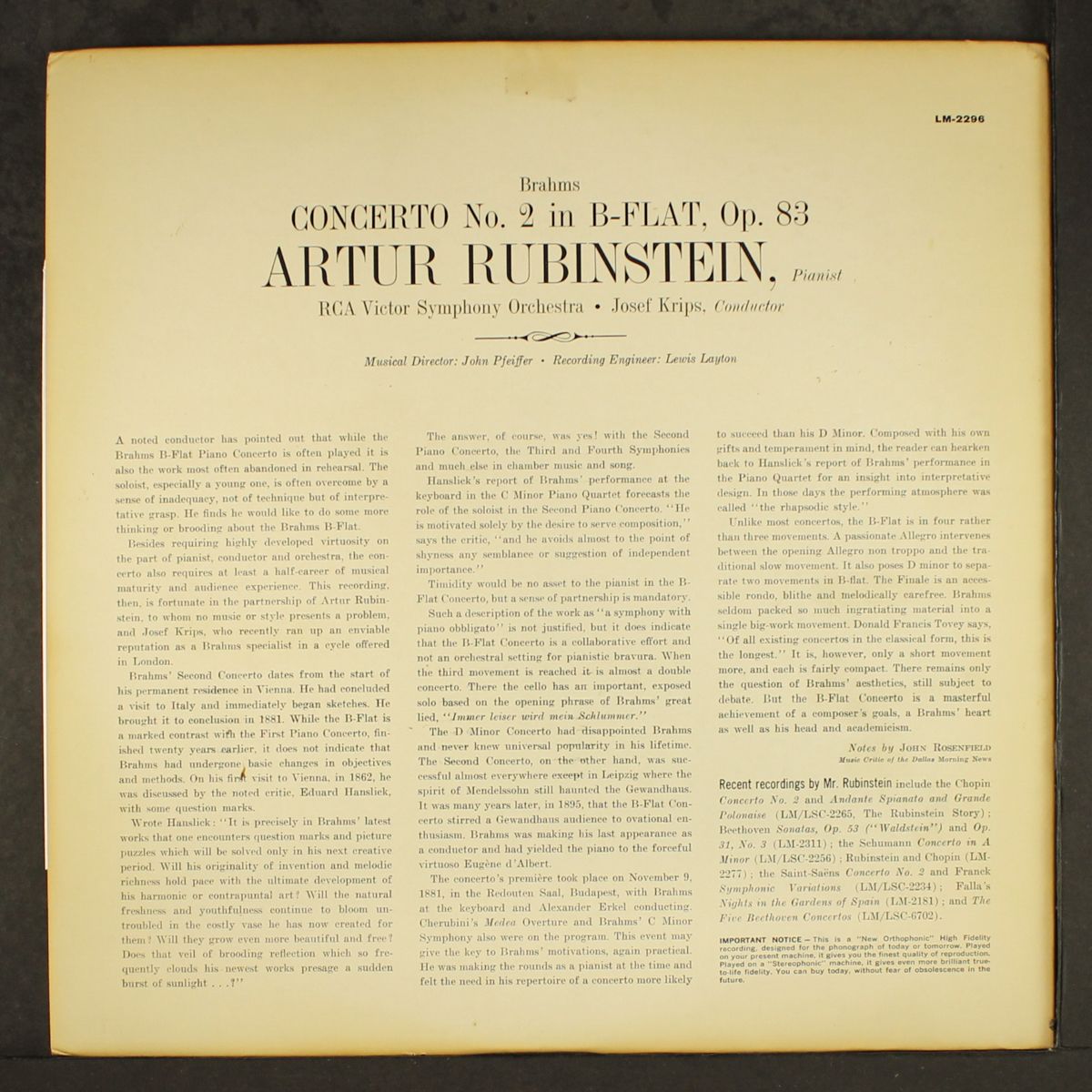 brahms: concerto no. 2 by RUBINSTEIN