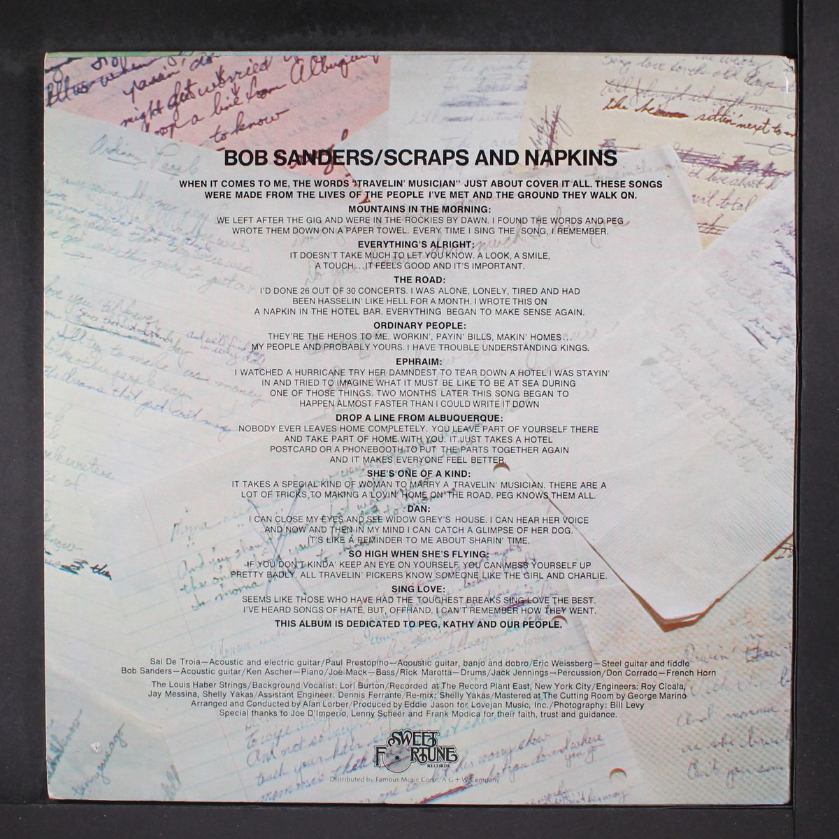 scraps and napkins by BOB SANDERS