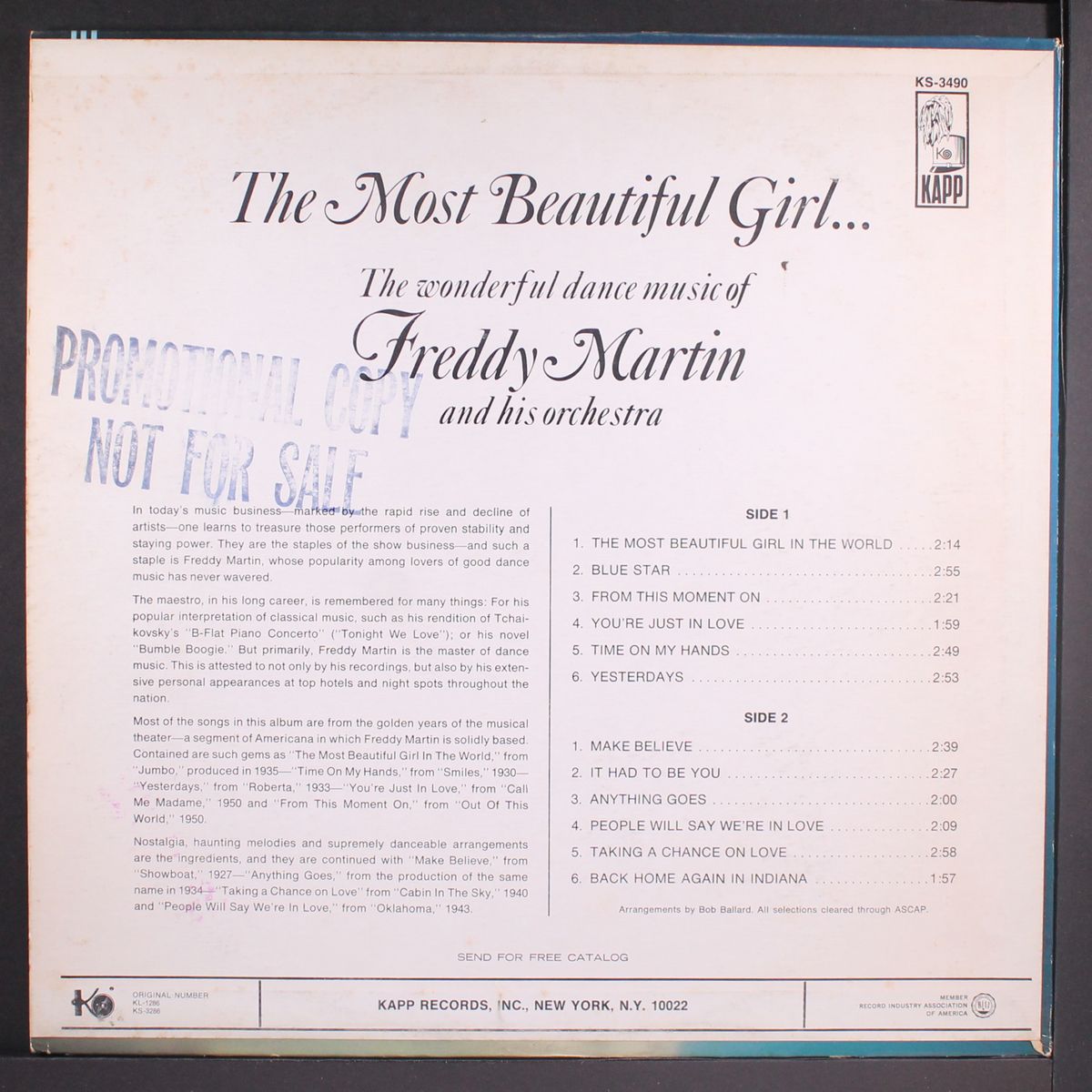 the most beautiful girl... by FREDDY MARTIN