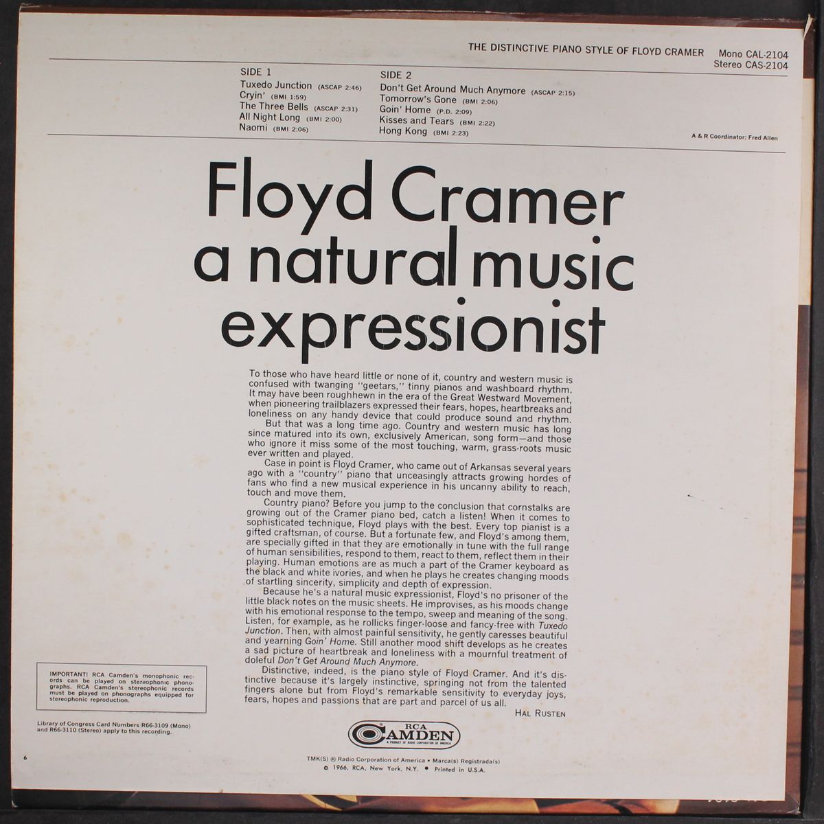 the distinctive piano style of by FLOYD CRAMER