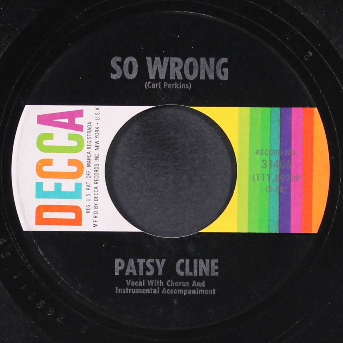 so wrong / you're stronger than me by PATSY CLINE