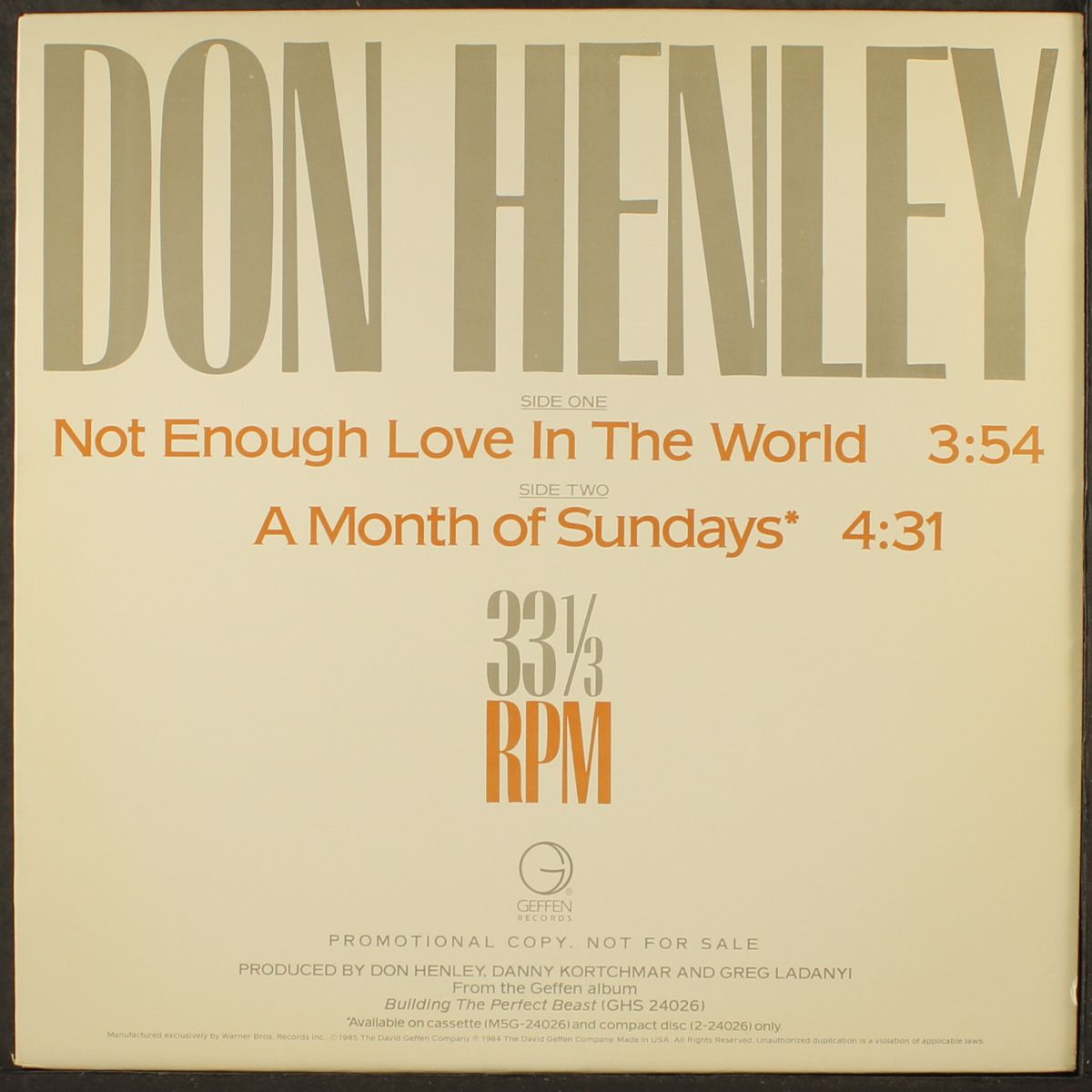 not enough love in the world by DON HENLEY