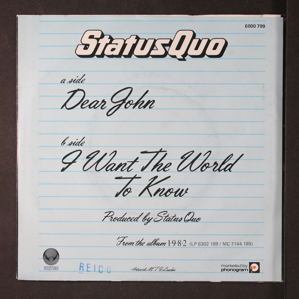 dear john / i want the world to know by STATUS QUO