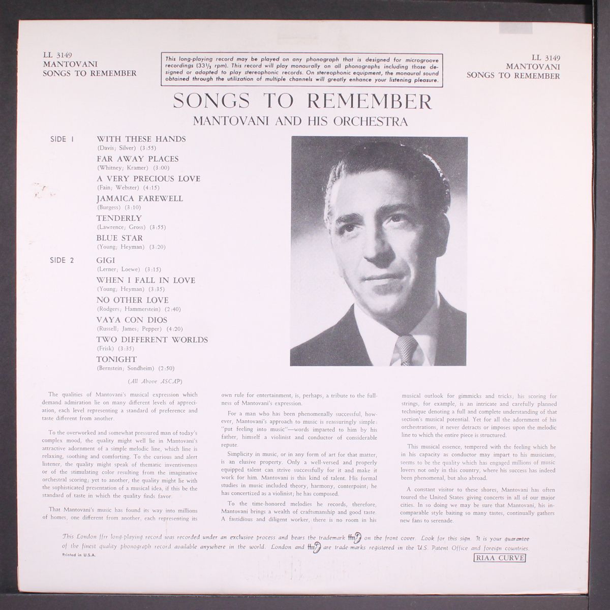 songs to remember by MANTOVANI