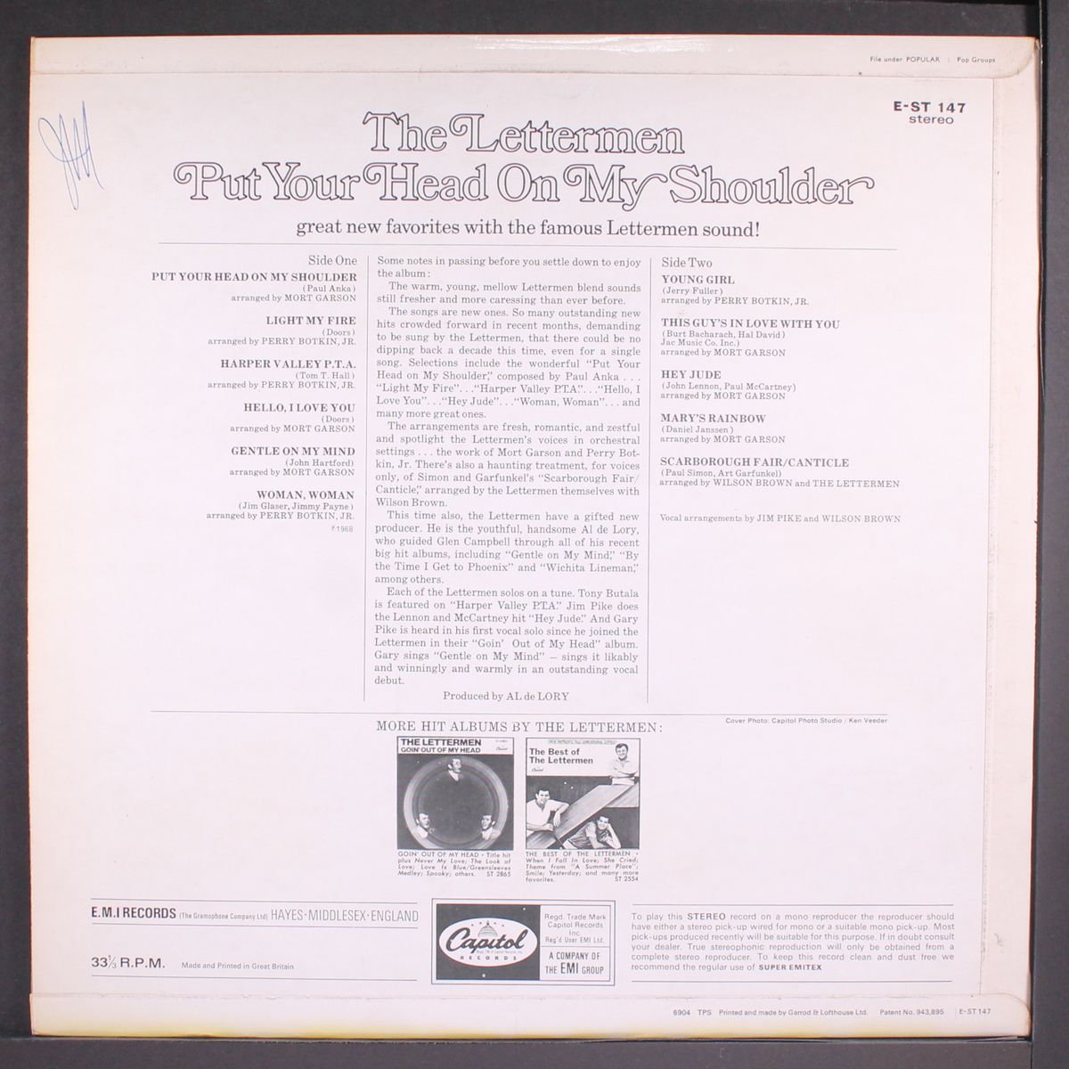 put your head on my shoulder by LETTERMEN