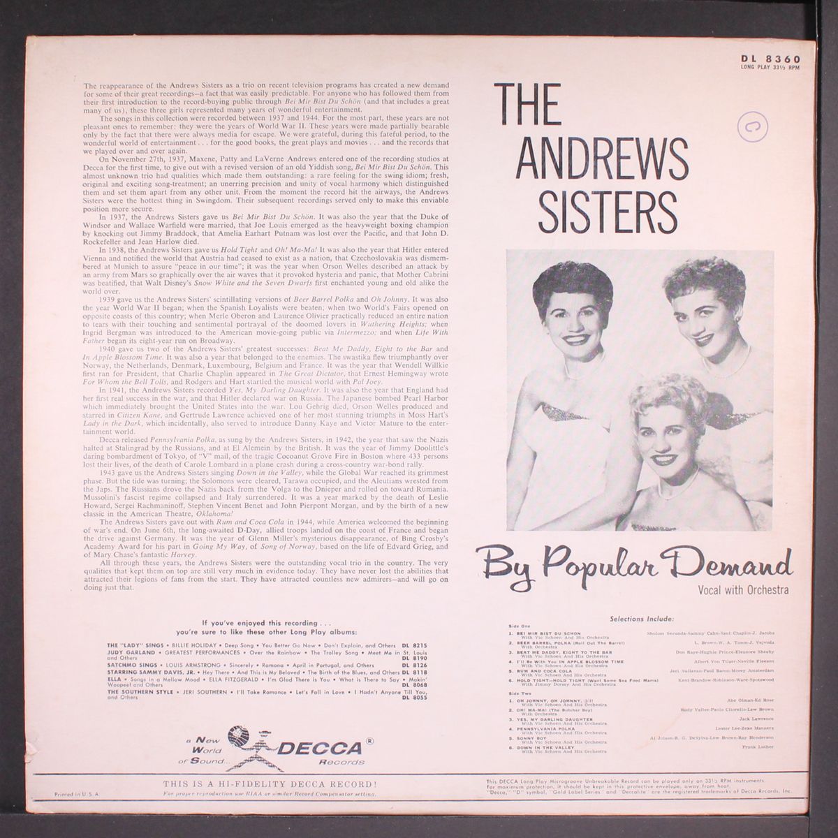 by popular demand by ANDREWS SISTERS