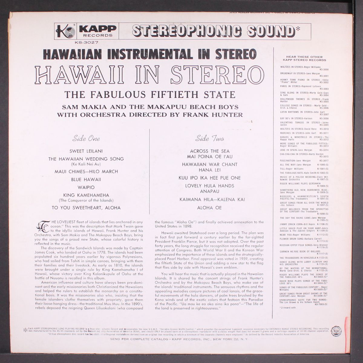 hawaii in stereo by SAM MAKIA & MAKAPUU BEACH BOYS