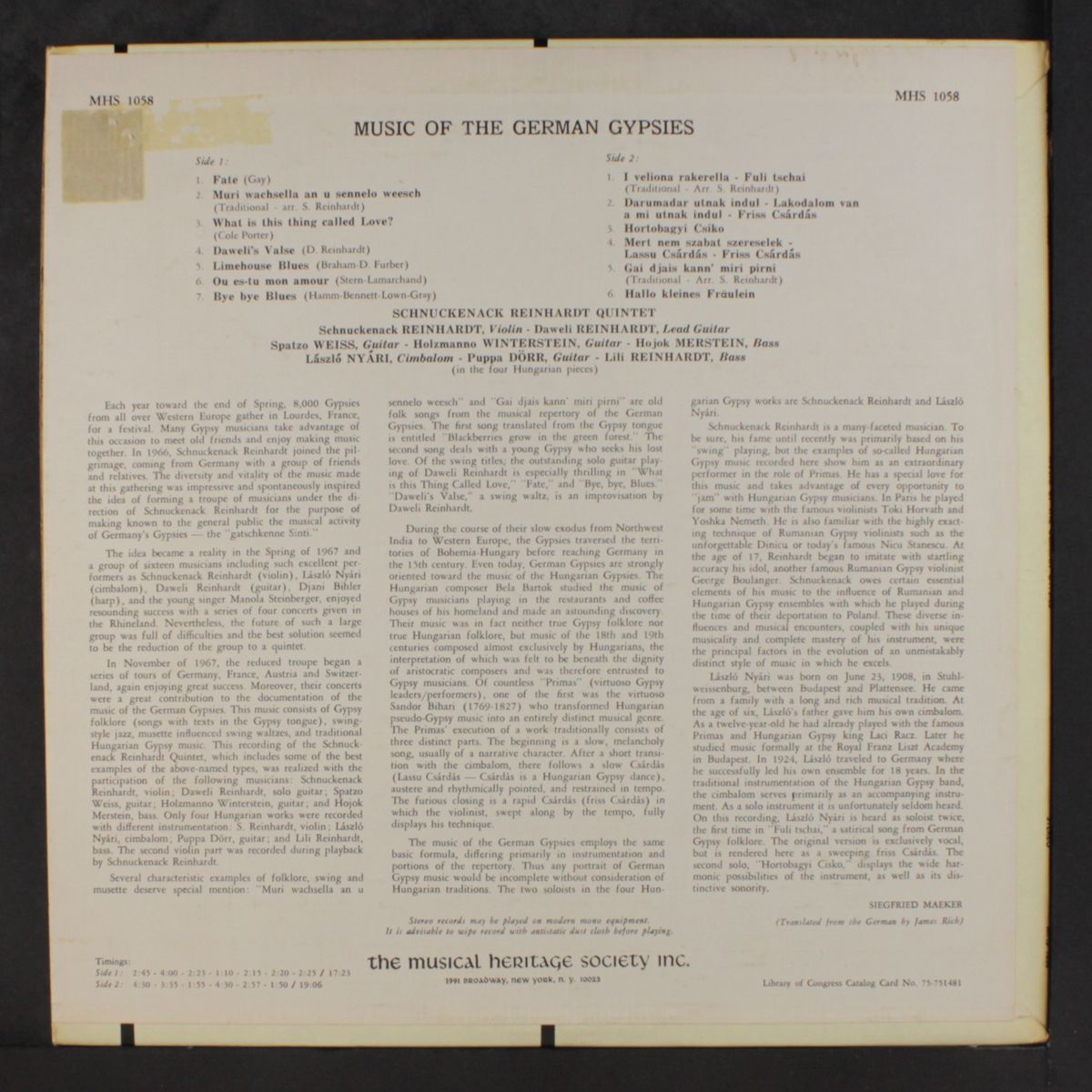 music of the german gypsies by SCHNUCKENACK REINHARDT QUINTET