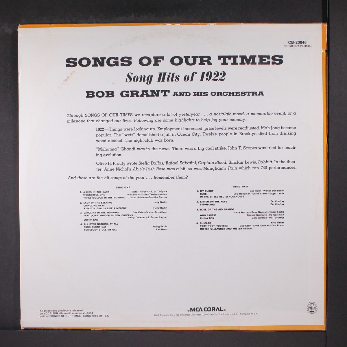 songs of our times - song hits of 1922 by BOB GRANT