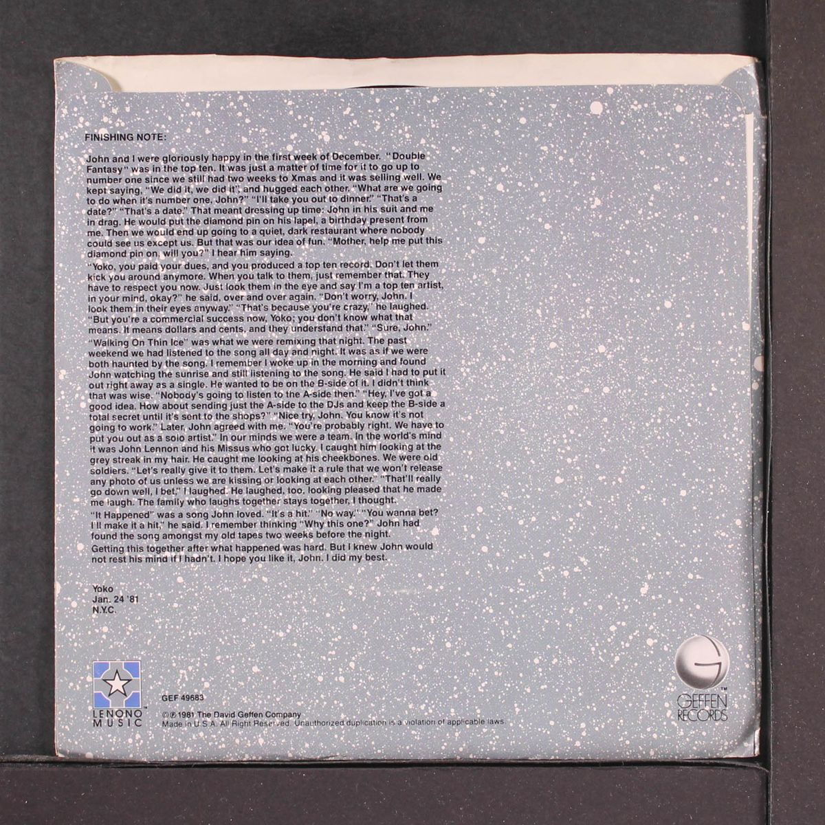 walking on thin ice / it happened by YOKO ONO