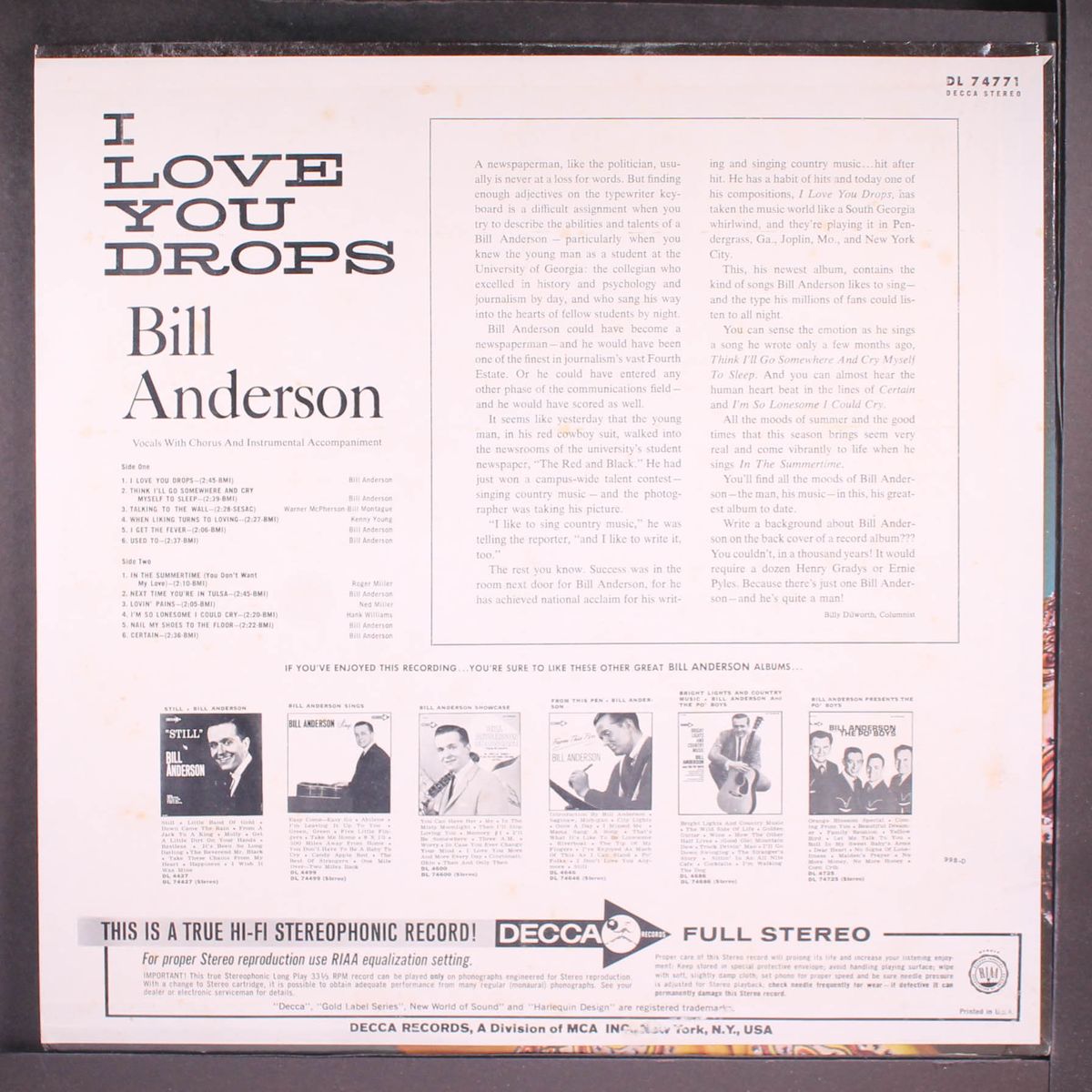 i love you drops by BILL ANDERSON