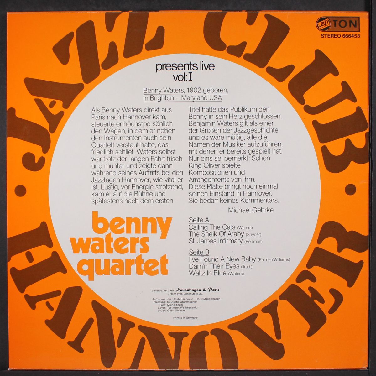 jazz-club hannover presents live by BENNY WATERS