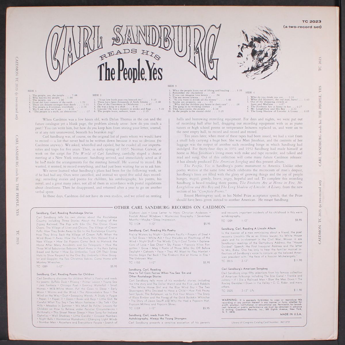 reads his the people, yes by CARL SANDBURG