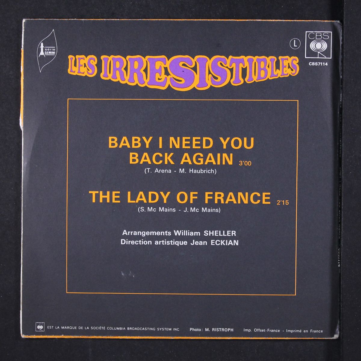 baby i need you back again / the lady of france by LES IRRESISTIBLES