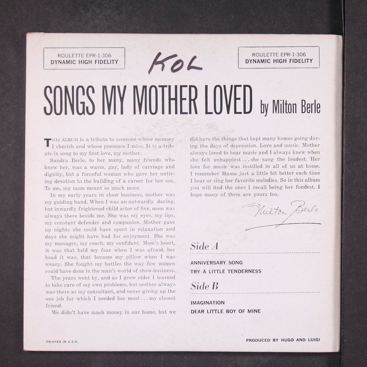 songs my mother loved by MILTON BERLE