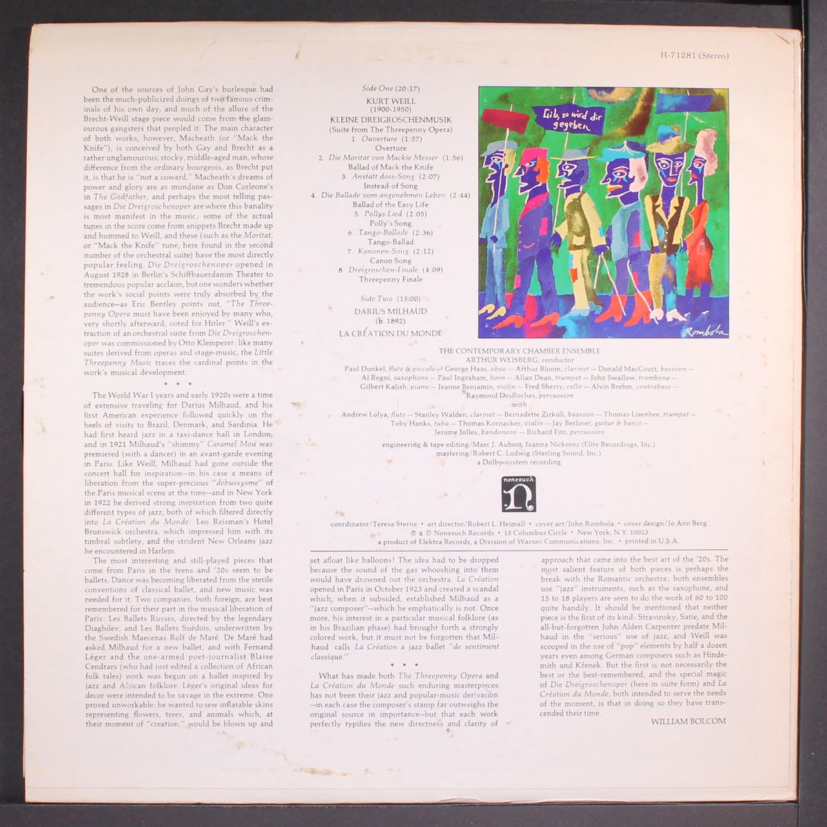 weill: threepenny opera, milhaud: la creation du monde by CONTEMPORARY CHAMBER ENSEMBLE