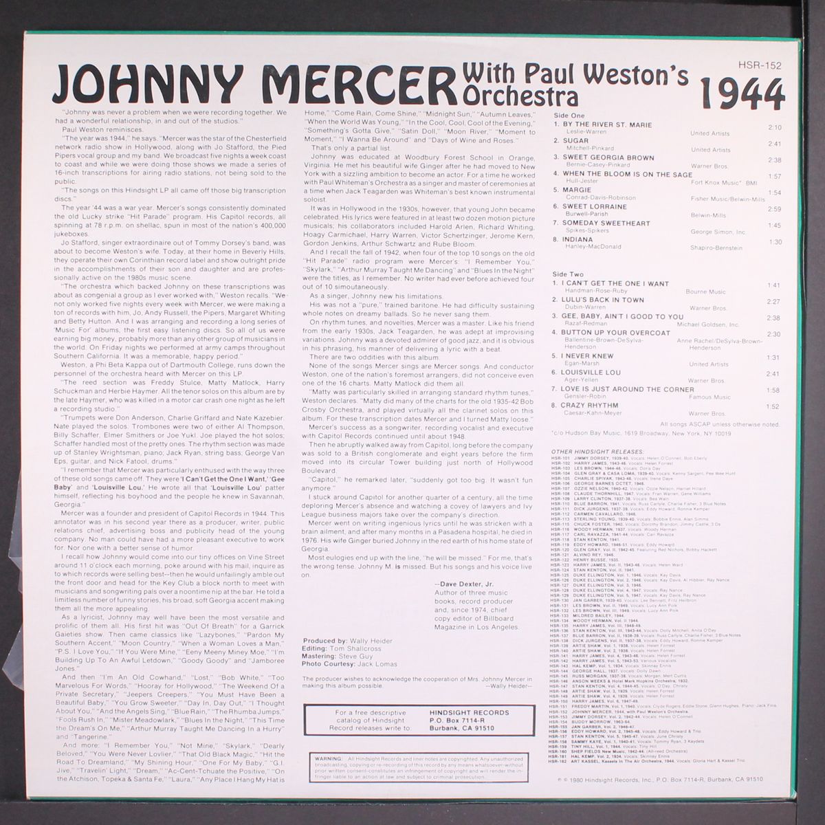 uncollected 1944 by JOHNNY MERCER