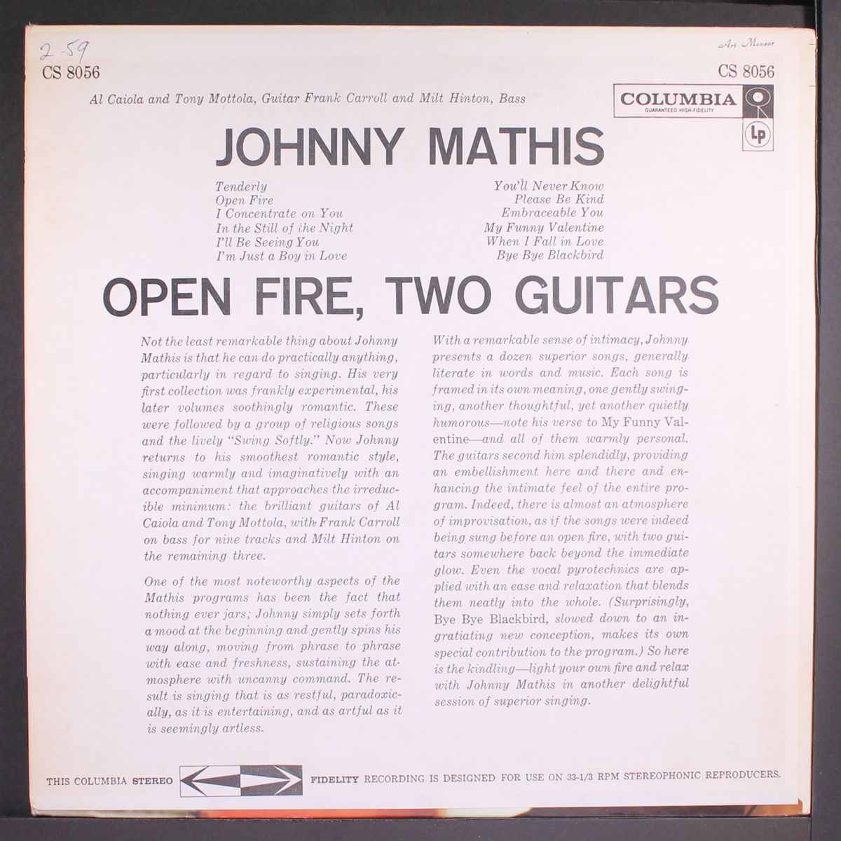 open fire, two guitars by JOHNNY MATHIS