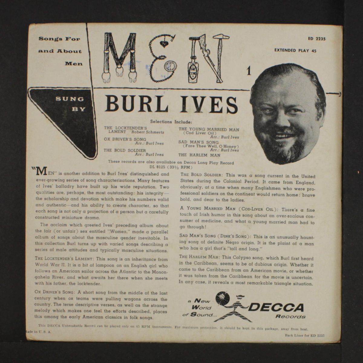 songs for and about men by BURL IVES
