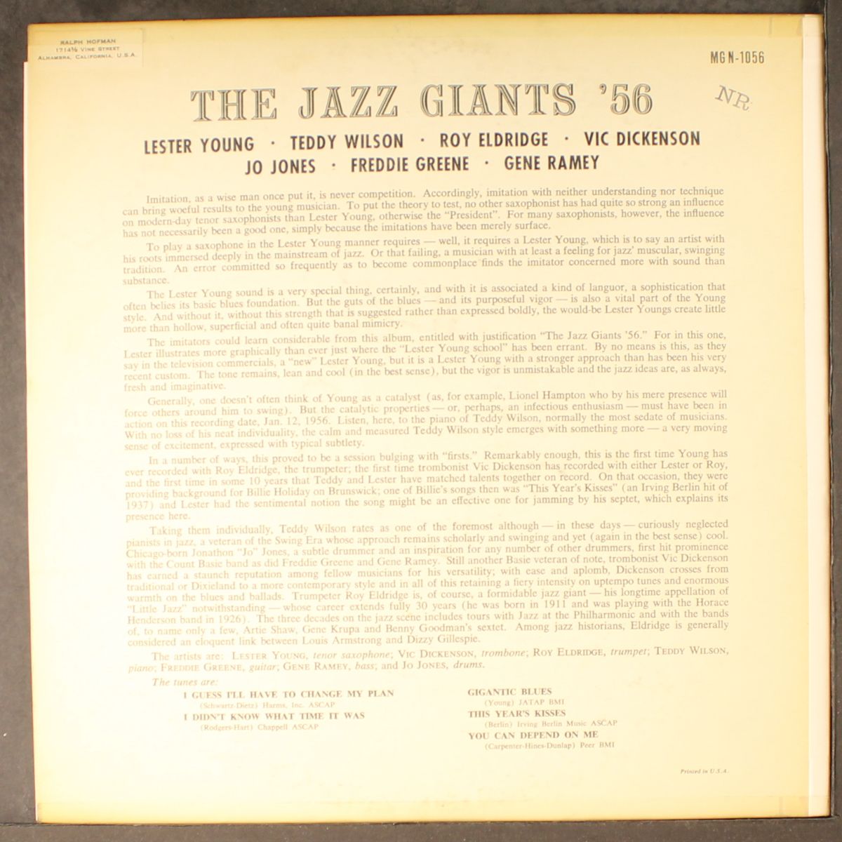 the jazz giants '56 by LESTER YOUNG