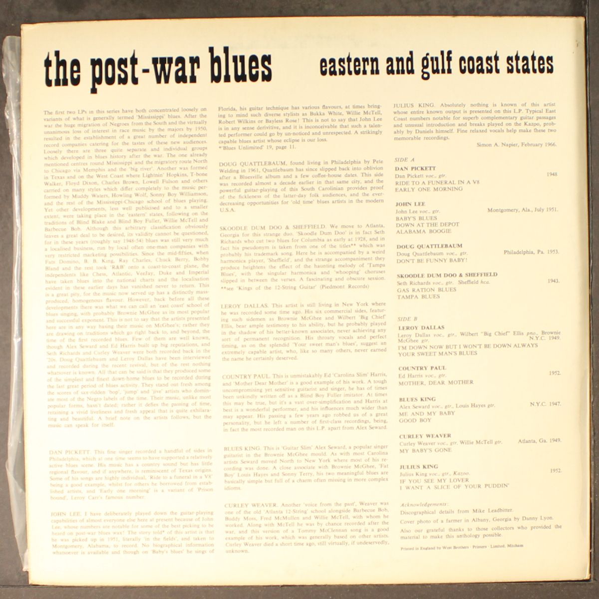 the post-war blues; eastern and gulf coast blues by VARIOUS