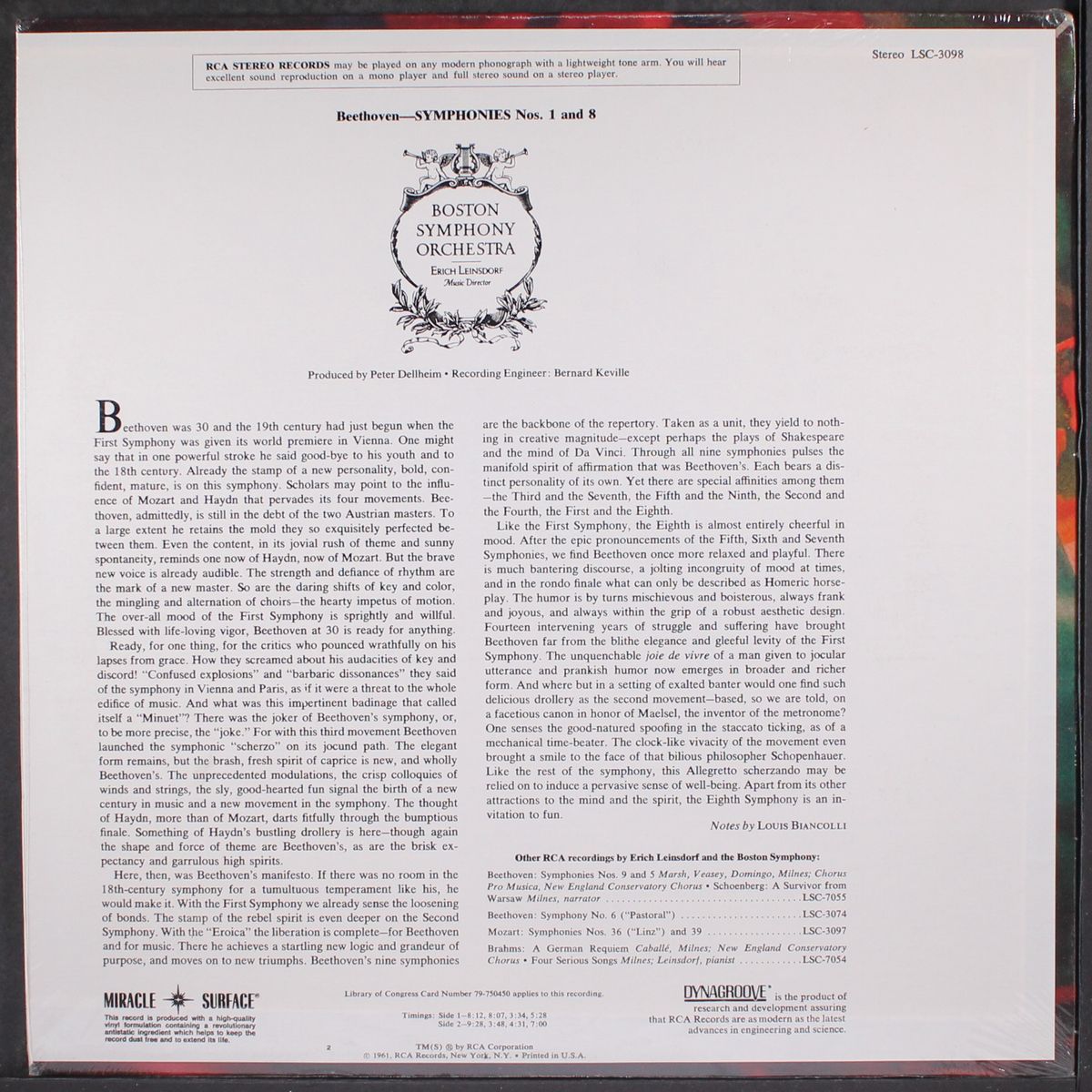 beethoven: symphonies nos. 1 and 8 by ERICH LEINSDORF