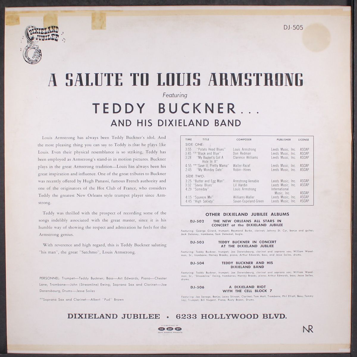 a salute to louis armstrong by TEDDY BUCKNER