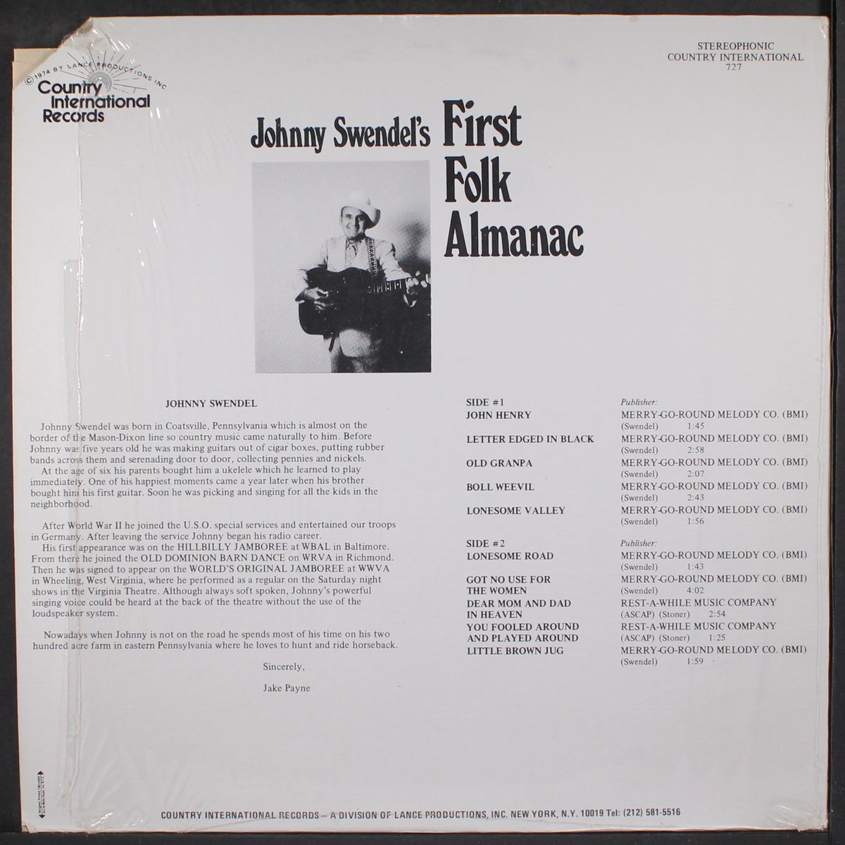 first folk almanac by JOHNNY SWENDEL