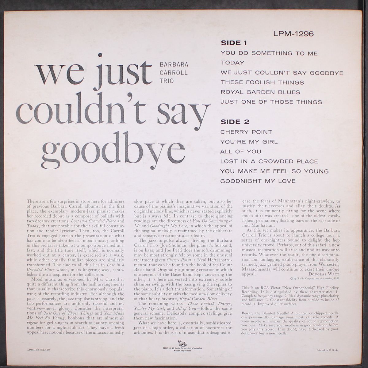 we just couldn't say goodbye... by BARBARA CARROLL