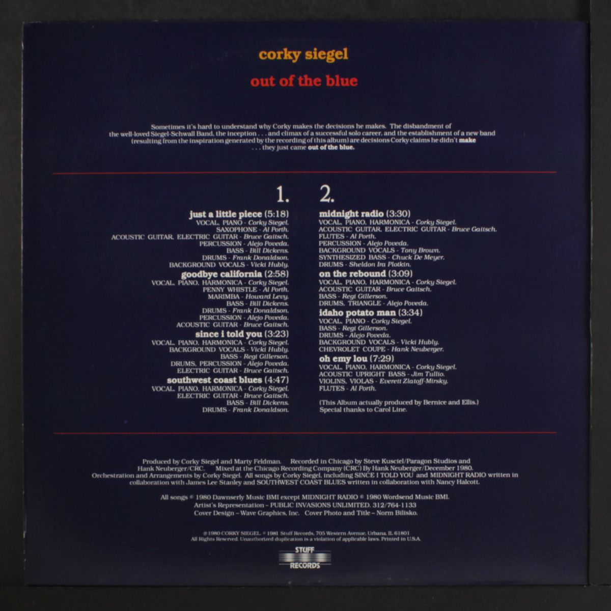 out of the blue by CORKY SIEGEL
