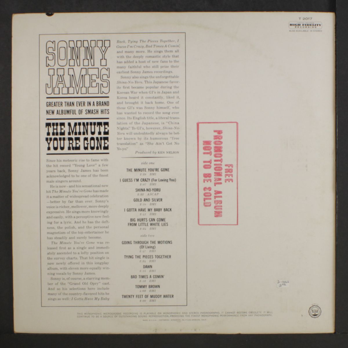 the minute you're gone by SONNY JAMES