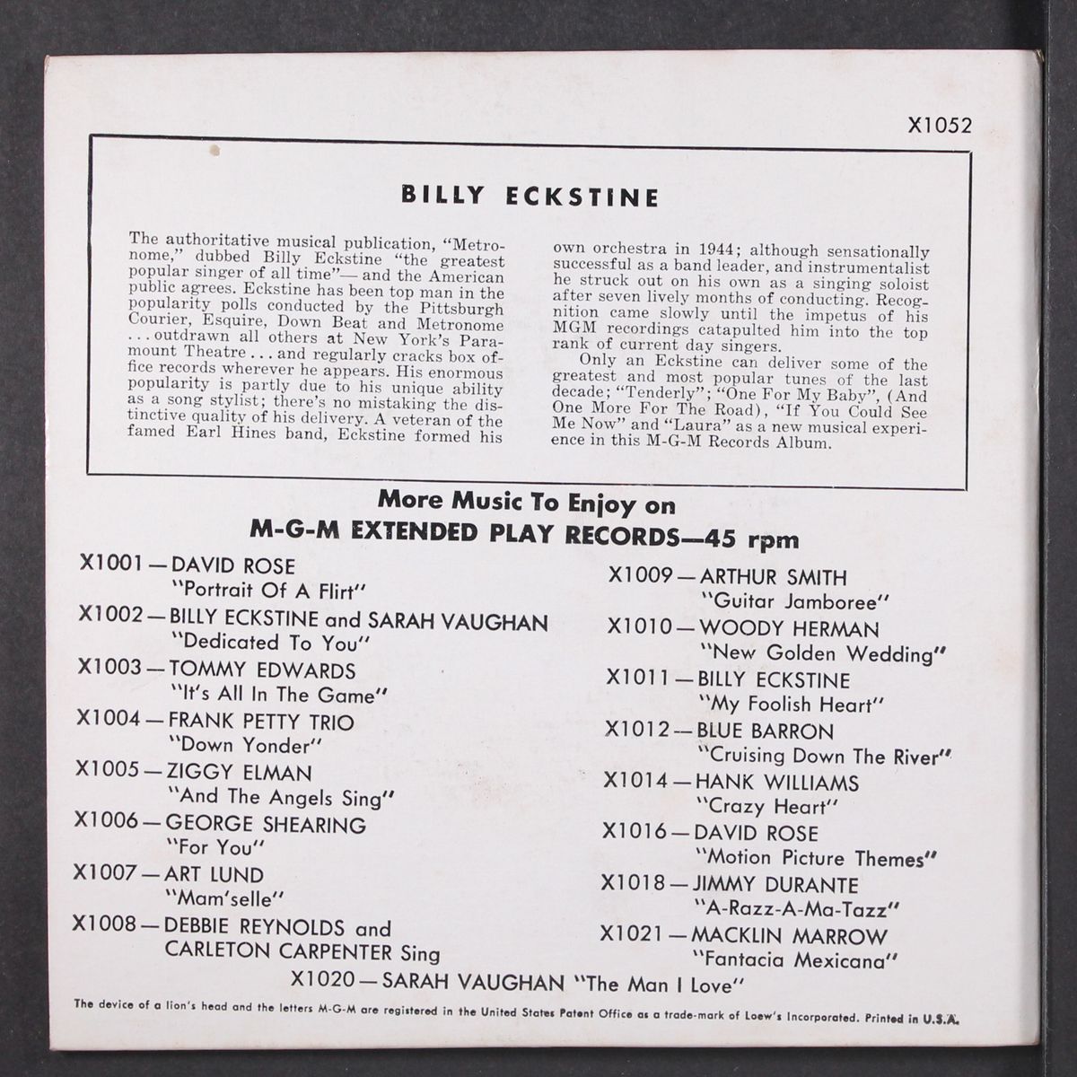 sings tenderly by BILLY ECKSTINE