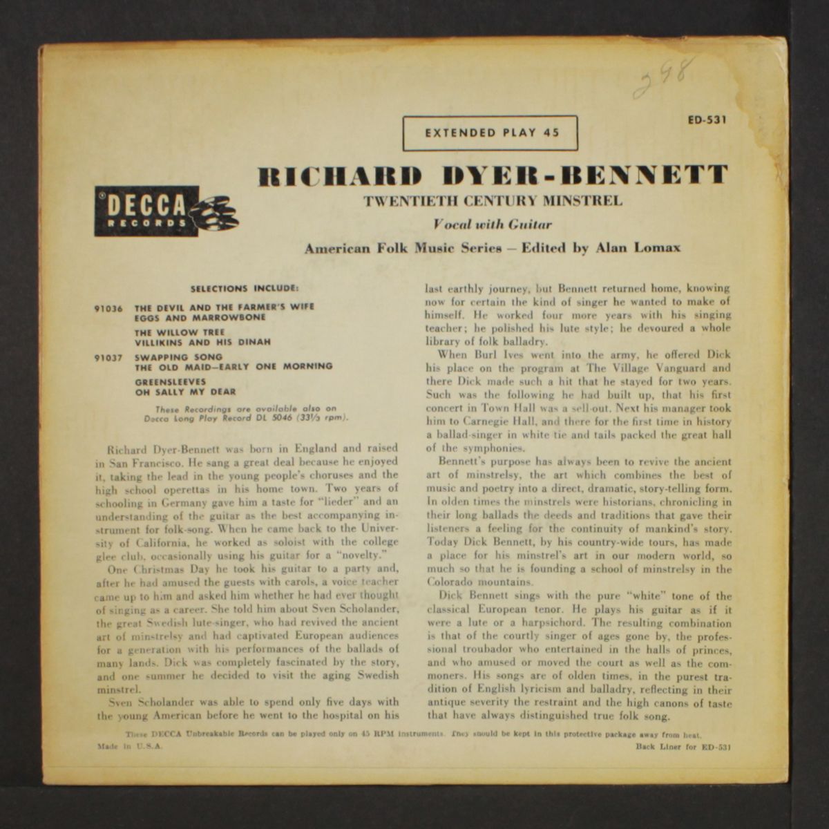 twentieth century minstrel by RICHARD DYER-BENNETT