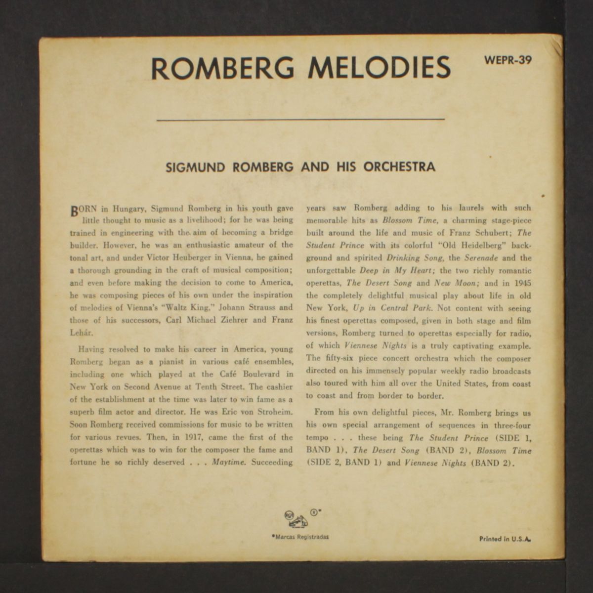 romberg melodies by SIGMUND ROMBERG