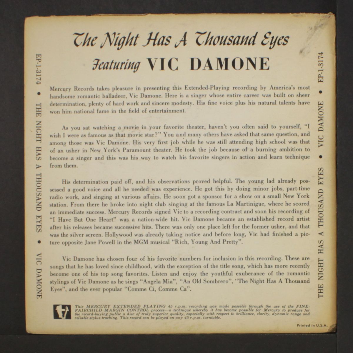 the night has a thousand eyes + 3 by VIC DAMONE