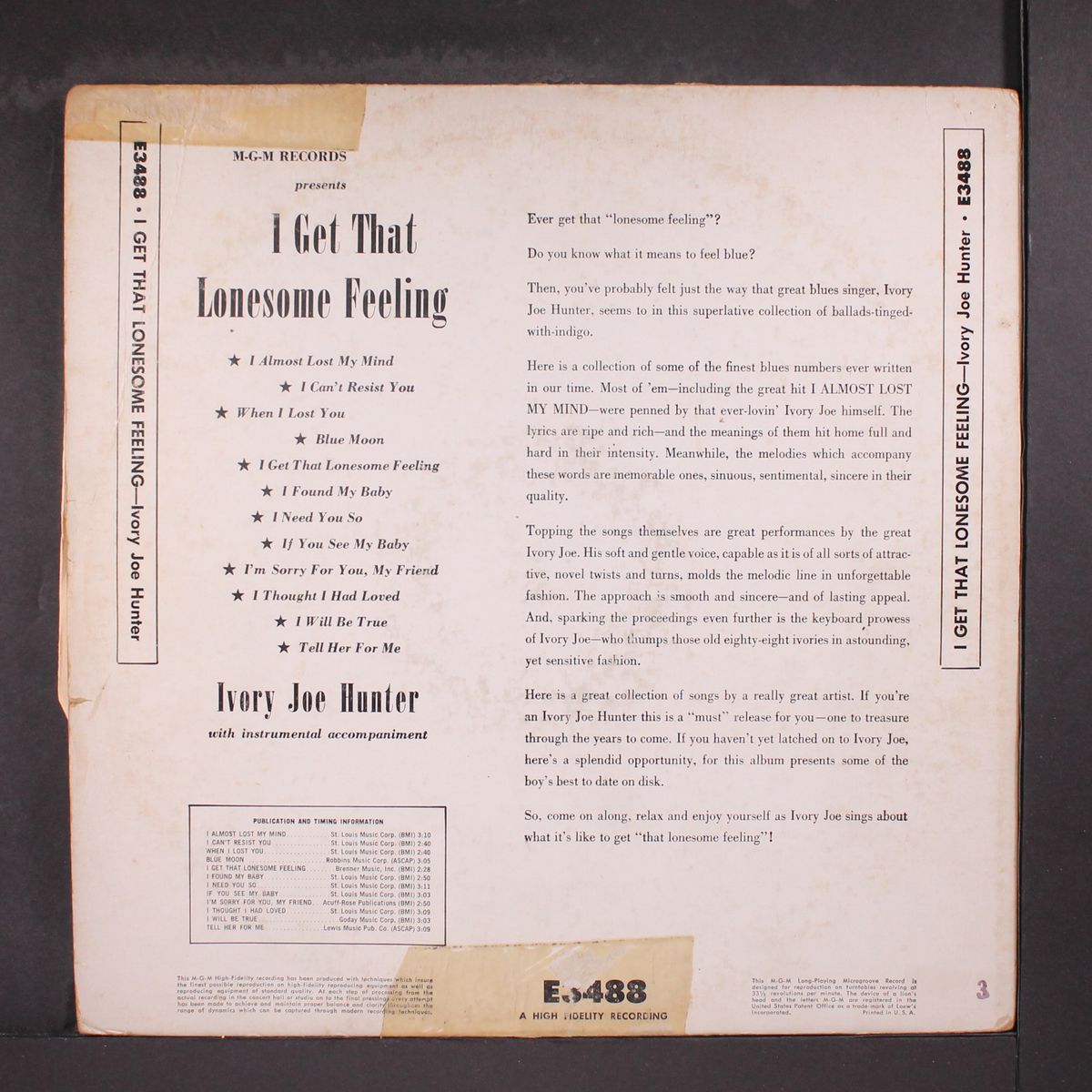 i get that lonesome feeling by IVORY JOE HUNTER