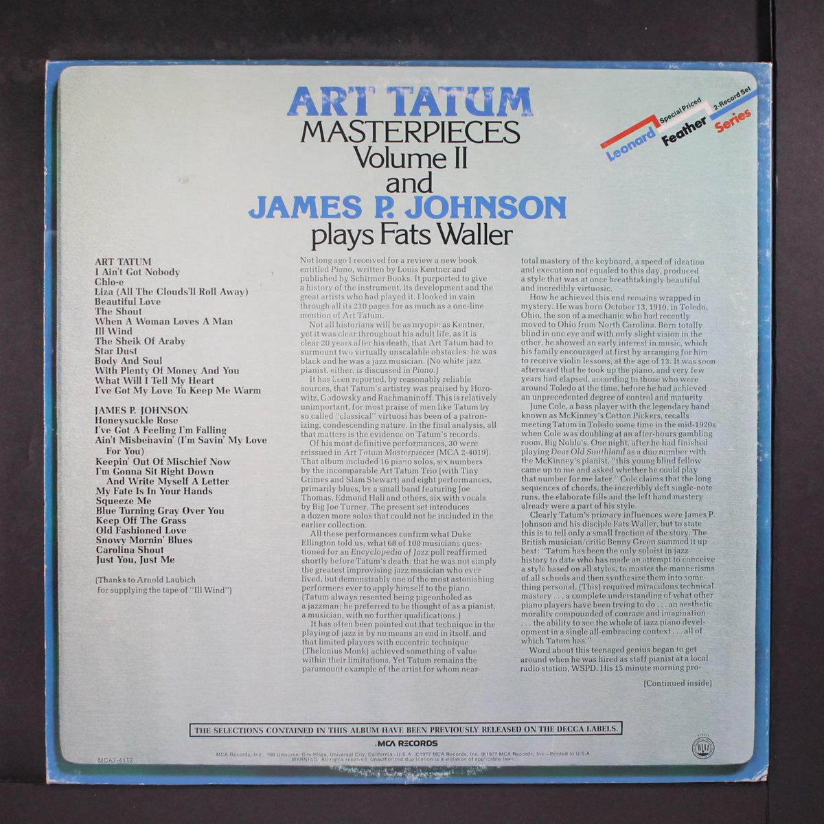 masterpieces vol. 2/ plays fats waller by ART TATUM/JAMES P. JOHNSON